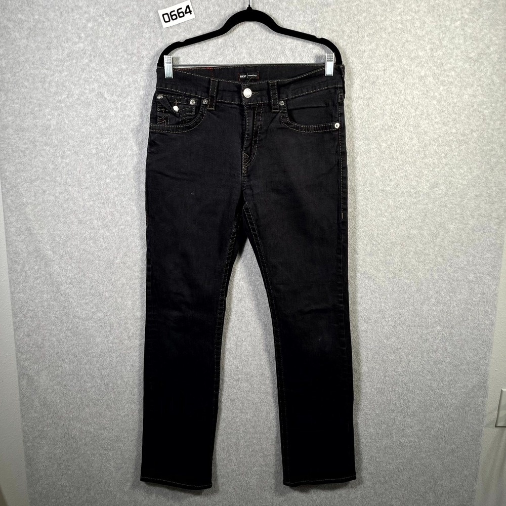 True Religion Ricky Jeans Mens 33 Black Denim All Day Comfort Relaxed Straight